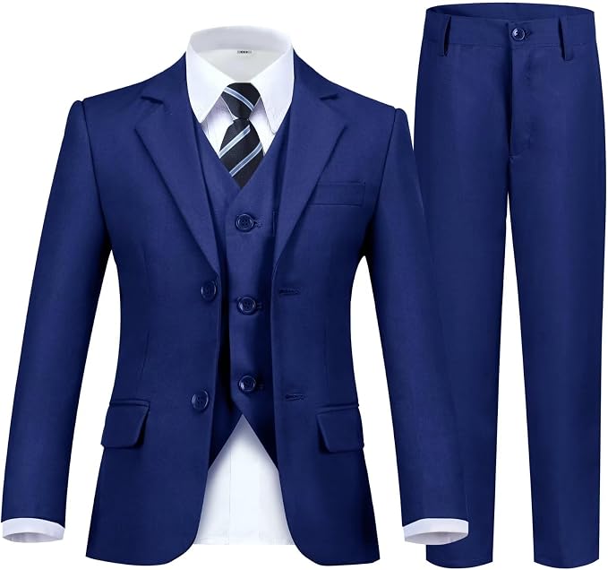Boy's Suit Formal Slim Fit 5 Pieces Suit Set Blazer Vest Pants by Fesenbo