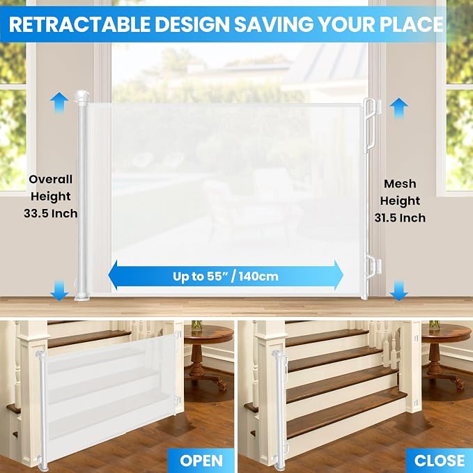 Retractable Safety Baby Gate or Mesh Dog Gate, Durable Portable Mesh - Image 2