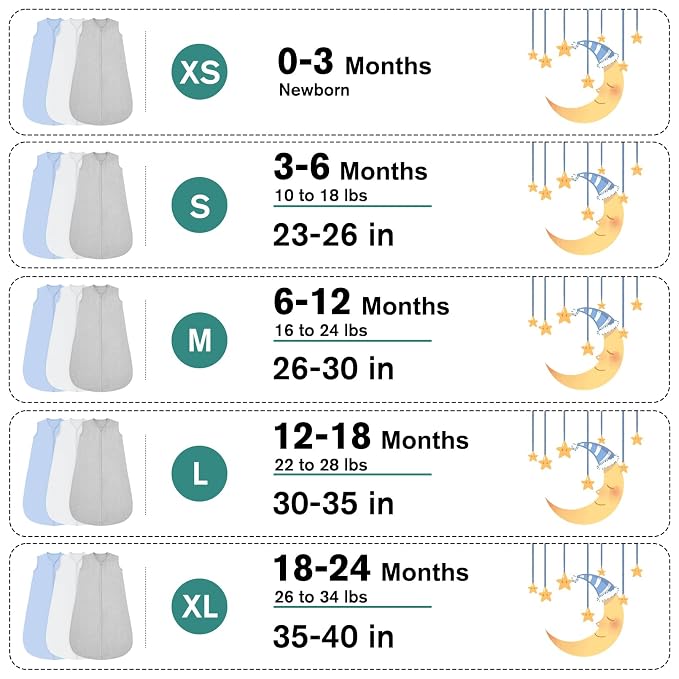 3 Pack Baby Sleep Sack 0-3 Months 100% Rayon Cotton Baby Sleeping Bag 2-Way - Image 5