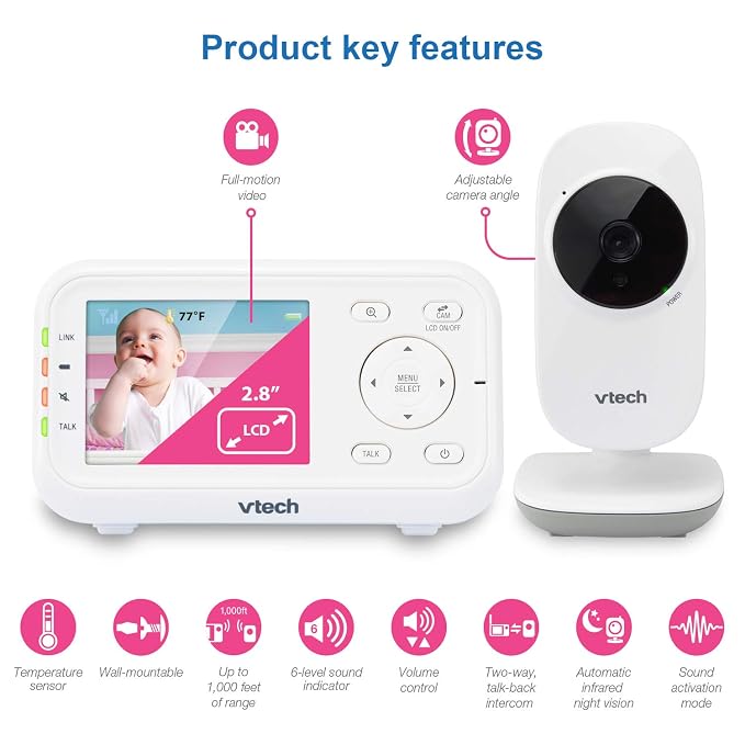 VTech Video Baby Monitor with 1000ft Long Range, Auto Night Vision, 2.8” Screen - Image 2