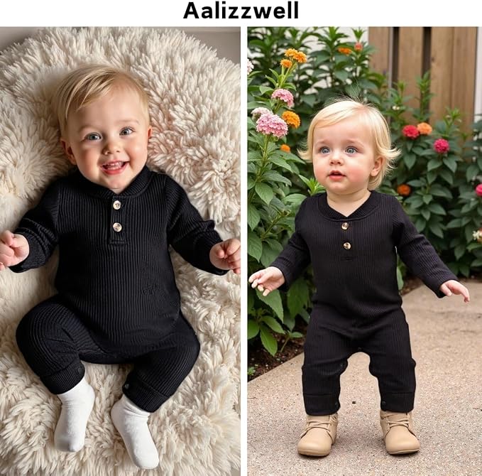 Aalizzwell Newborn Baby Ribbed Romper - Image 2