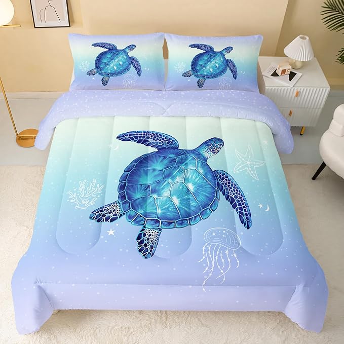 QOOMO Turtle Comforter Twin Size, Ocean Bedding Set - Image 2