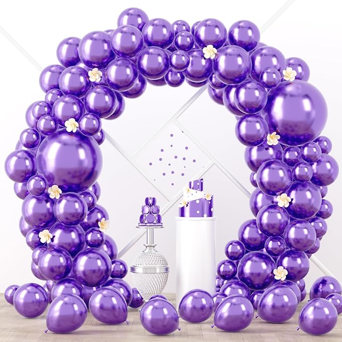 90pack Metallic Purple Balloons Different Size 18/12/10/5 Inch Metallic Purple by Voircoloria