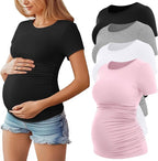 Huukeay 4 Pack Women's Maternity Shirts, Crew Neck Maternity Top Short Sleeve by Huukeay