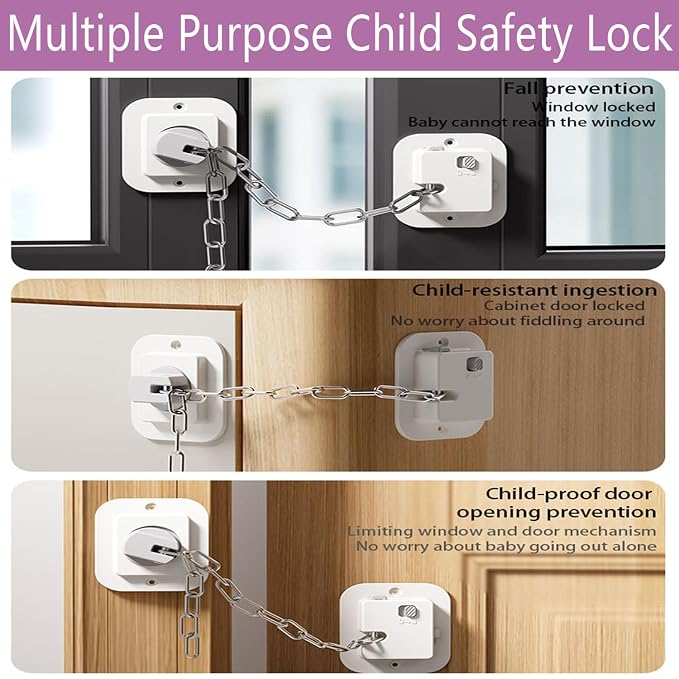 Child Proof Door Lock with Adjustable Strap, 3M Adhesive Safety Locks - Image 4