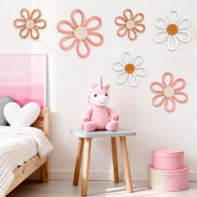 6Pcs Boho Nursery Decor, Daisy Flower Woven Macrame Wall Hanging 3 Sizes - Image 6