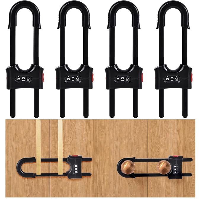 4 Packs U-Shaped Sliding Cabinet Locks, Baby Proofing Cabinets by ORANGE+NEI