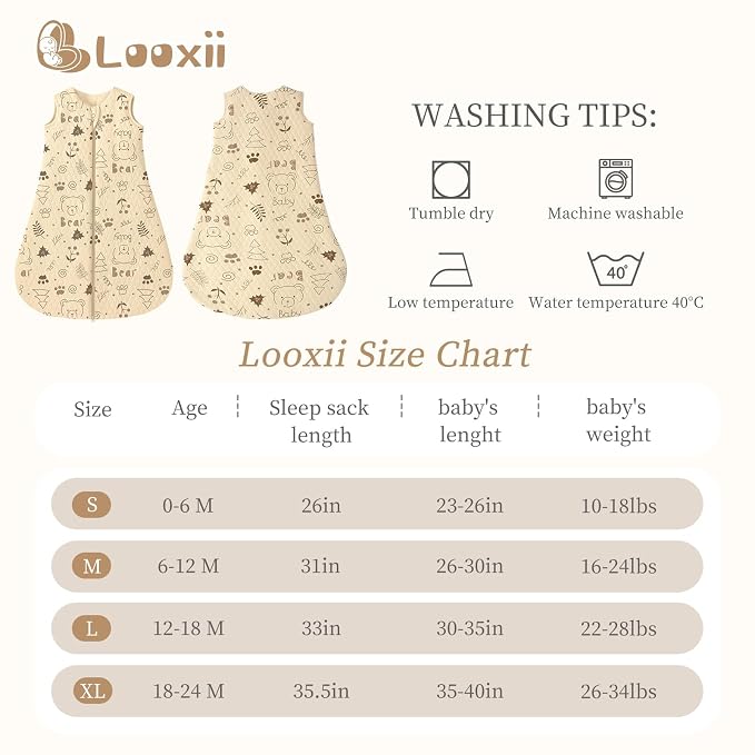 Looxii Baby Sleep Sack 6-12 Months 2.5 TOG Baby Wearable Blanket, Cotton - Image 3