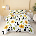 QOOMO Kawaii Cat Comforter Twin Size, Sunflower Cat Comforter Set by QOOMOHOME