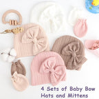 BQUBO Newborn Baby Hats Mittens Set Hospital Hat Beanie Infant Bow Hats Baby - Image 5