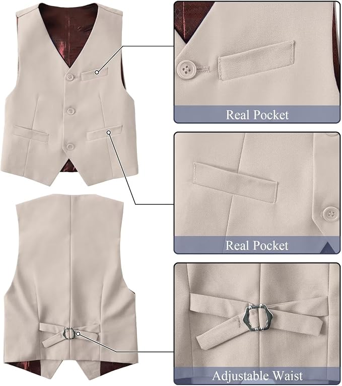 Boy's Suit Formal Slim Fit 5 Pieces Suit Set Blazer Vest Pants - Image 4