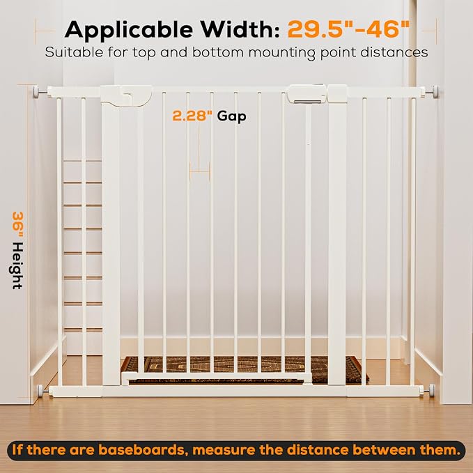 29.5-46" Baby Gate for Stairs, Baby Safety Essentials, Auto Close Gate for - Image 3