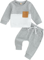Toddler Baby Boy Fall Clothes Waffle Contrast Color Sweatshirt Pants Sets by GGBNOMER