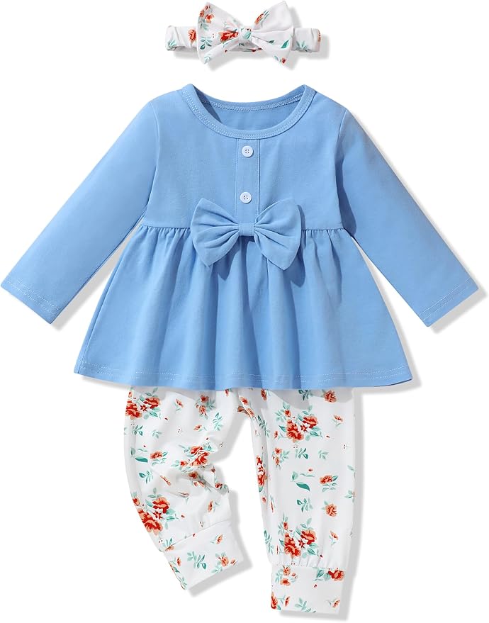 oklady Toddler Baby Girl Clothes Solid Color Ruffle Tops Floral Pants by Oklady