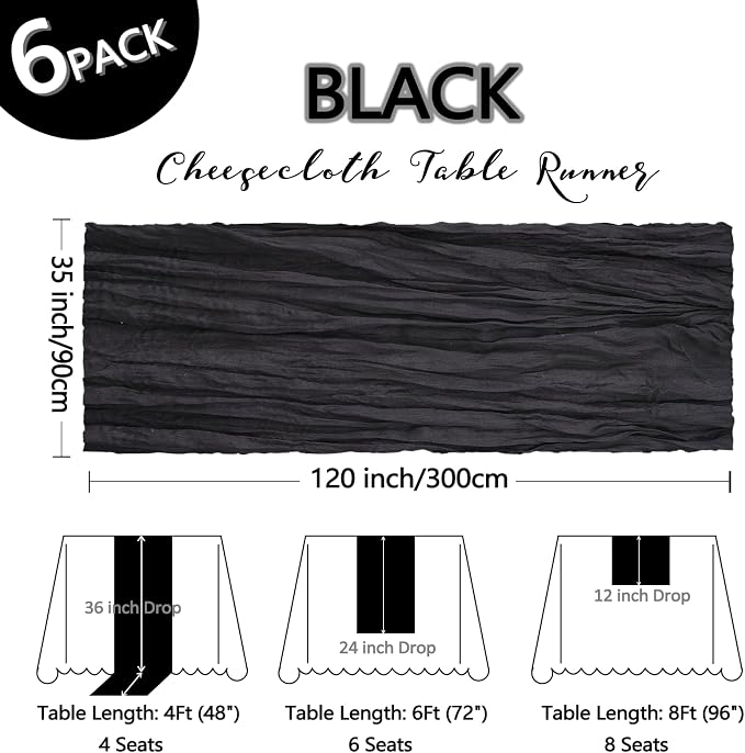 6 Pack Black Halloween Table Runner Cheesecloth 10Ft Gauze Cheese Cloth Table - Image 2