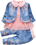 Peacolate 6M-4Years Spring Fall Baby Girls Clothing Set 3pcs Long Sleeve Dress by Peacolate