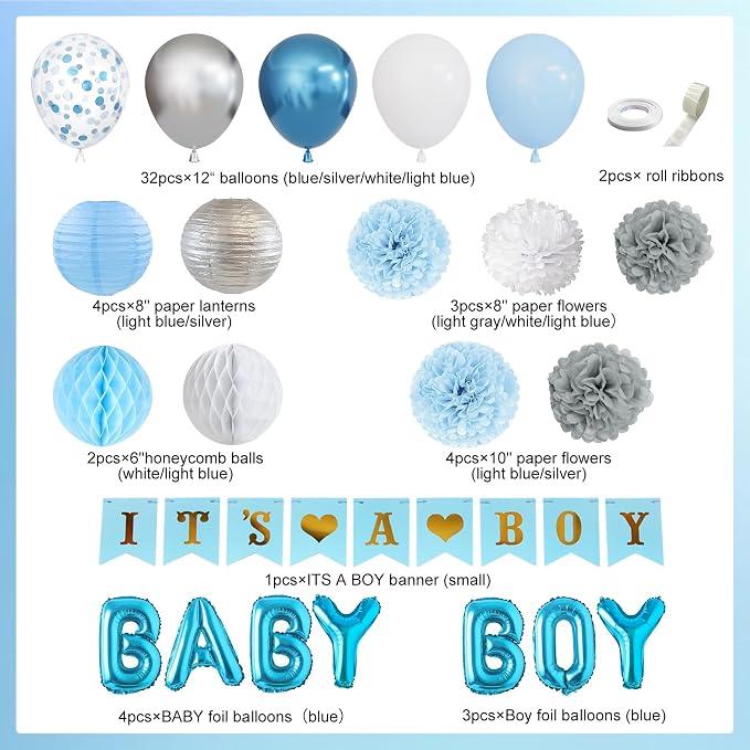 Ouddy Party Blue Baby Shower Decorations - Image 2