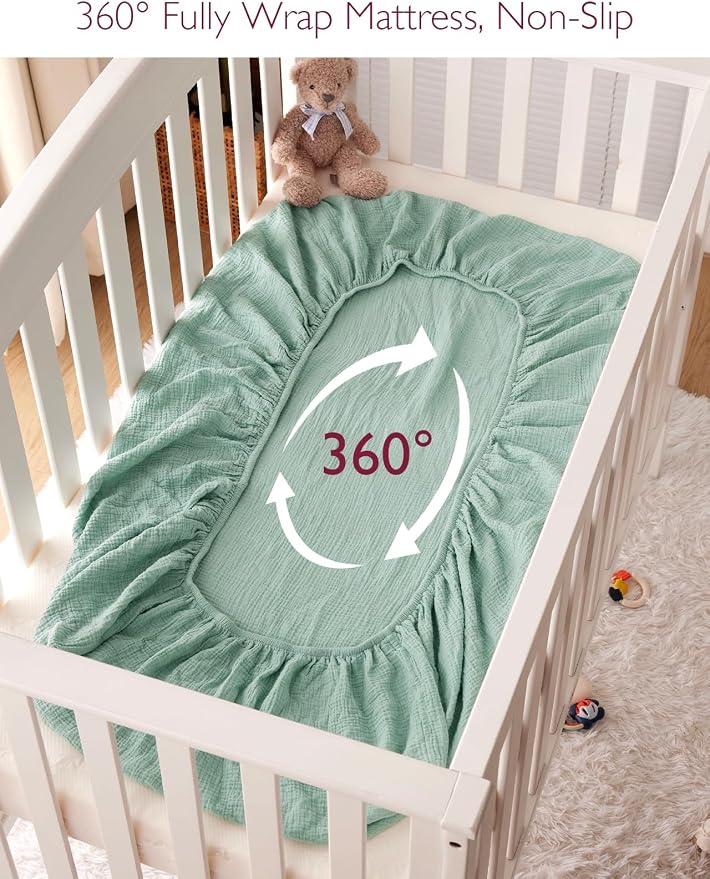 Momcozy Muslin Standard Fitted Crib Sheets, 2 Pack Soft Breathable Natural - Image 6