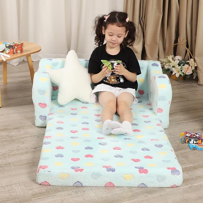 Extra Wider Seating Toddler Couch, 2-in-1 Toddler Soft Couch Fold Out - Image 5