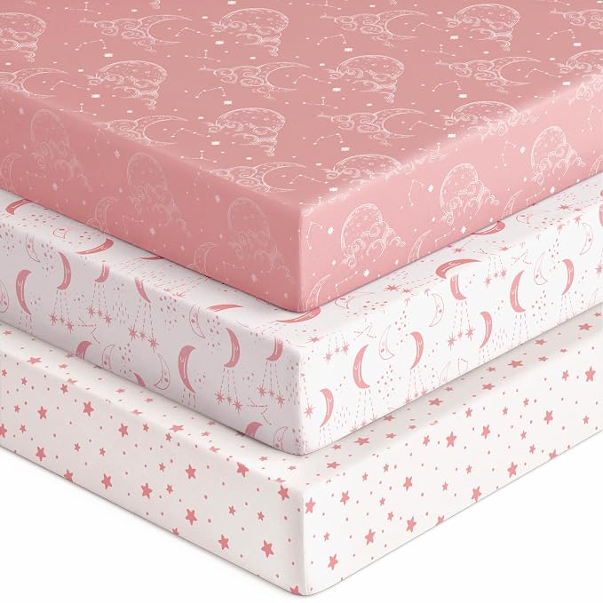 Baby Crib Sheets for Boys Girls, Breathable Soft Microfiber Baby Sheet Pink by Unnivoll