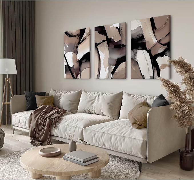 Black Beige Abstract Wall Art Brown Neutral Canvas Wall Decor Minimalist Art - Image 4