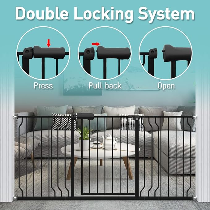WAOWAO Baby Gate 57.48-62.20" Extra Wide Pressure Mounted Walk Through Swing - Image 4