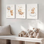 3 Pcs Framed Teddy Bear Nursery Canvas Wall Art Bear Sleeping on The Moon and - Image 6