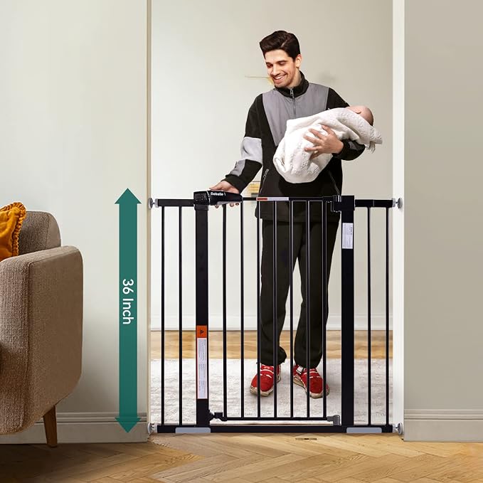 BABELIO 36" Tall Baby Gate, 26-40" Wide Auto Close Pet Gate, PressGuard C5 - Image 3