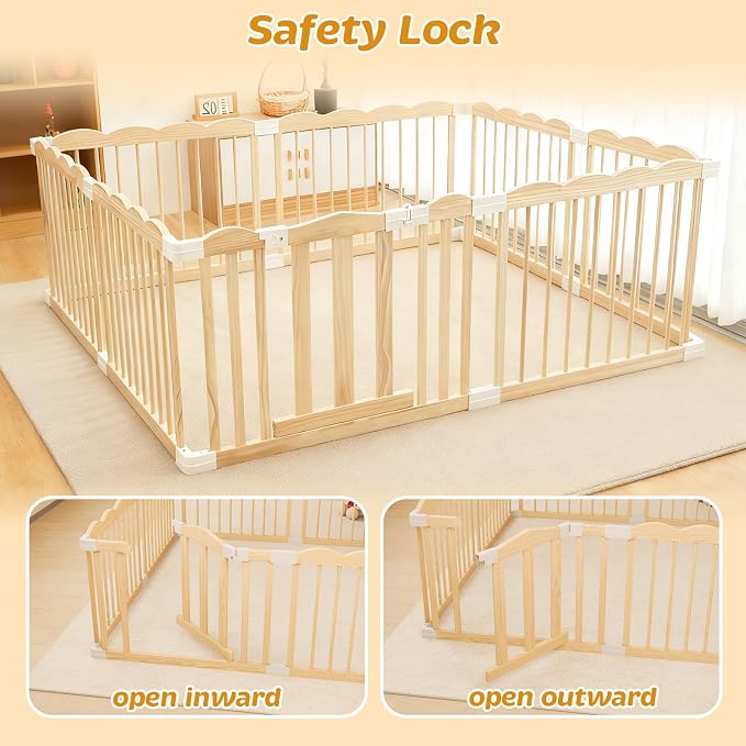Play Pen for Toddlers 1-3, Portable Wooden Baby Playpen Large Easy Assembly - Image 5