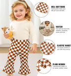 SOBOWO Checkered Baby Girl Flare Pants 3 Pack Toddler Bell Bottoms Plaid Ruffle - Image 4