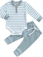 Newborn Baby Boy Girl Clothes Ribbed Knitted Long Sleeve Romper Pants Solid by MABABY