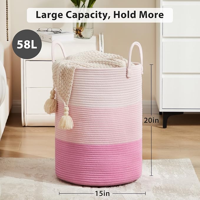 Fiona's magic Cotton Rope Laundry Hamper, Tall Woven Laundry Basket Storage - Image 6