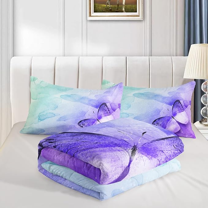 QOOMO Butterfly Comforter Twin Size, Watercolor Butterfly Kids Bedding Set - Image 4