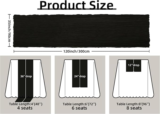 FEXIA Black Cheesecloth Table Runner Cheese Cloth Runner 35x120 Inches Gauze - Image 2