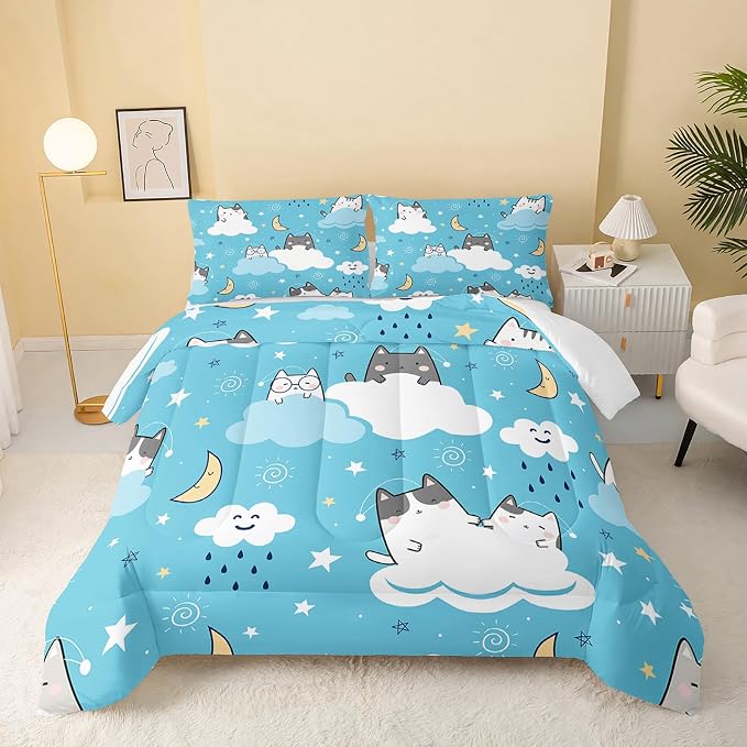 QOOMO Cat Comforter Full Size, Down Alternative, Soft and Lightweight，Full Size by QOOMOHOME
