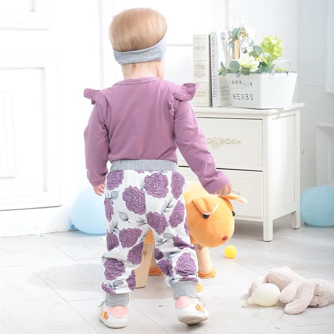 Renotemy Newborn Baby Girl Clothes Outfits Infant Romper Ruffle Floral Pants - Image 3