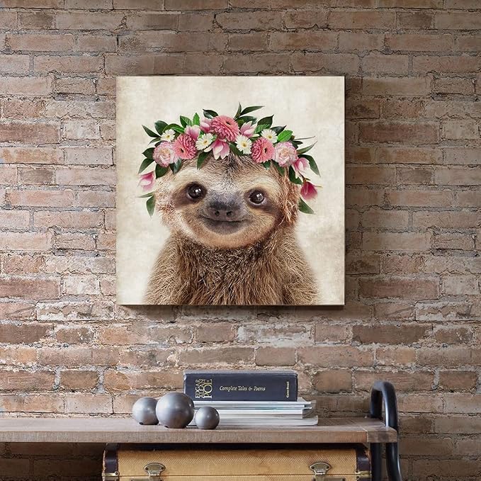 Oridomy Funny Sloth Wall Art Rustic Country Animal Canvas Print Sloth Wearing a - Image 5