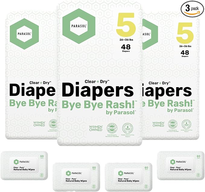 Parasol Clear+Dry Disposable Diapers and Clear+Pure Wipes Kit, RashShield by ParasolCo