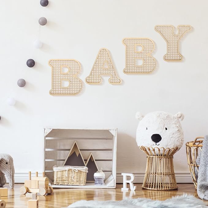 4 Pcs Rattan Wood Baby Letters - Image 2