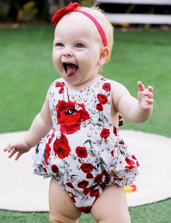 Baby Girl's Floral Print Ruffles Romper Summer Clothes - Image 2
