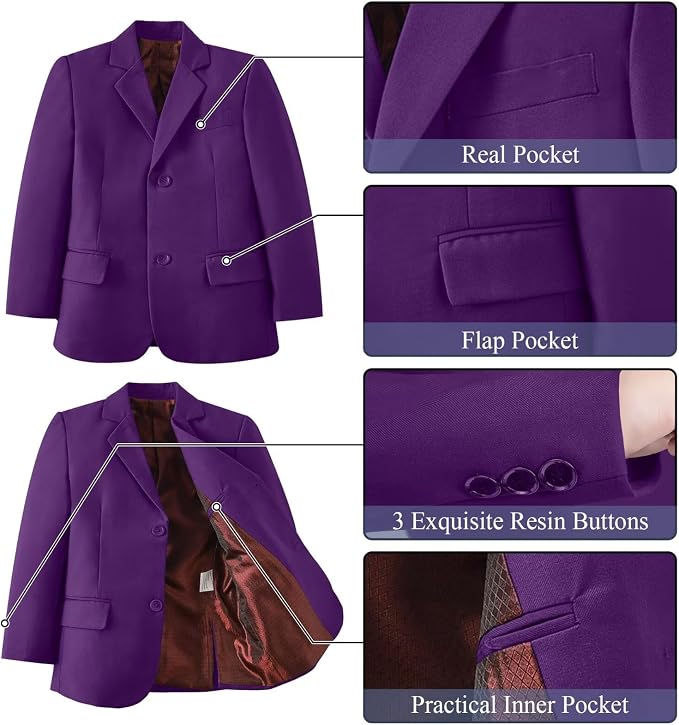 Boy's Suit Formal Slim Fit 5 Pieces Suit Set Blazer Vest Pants - Image 3