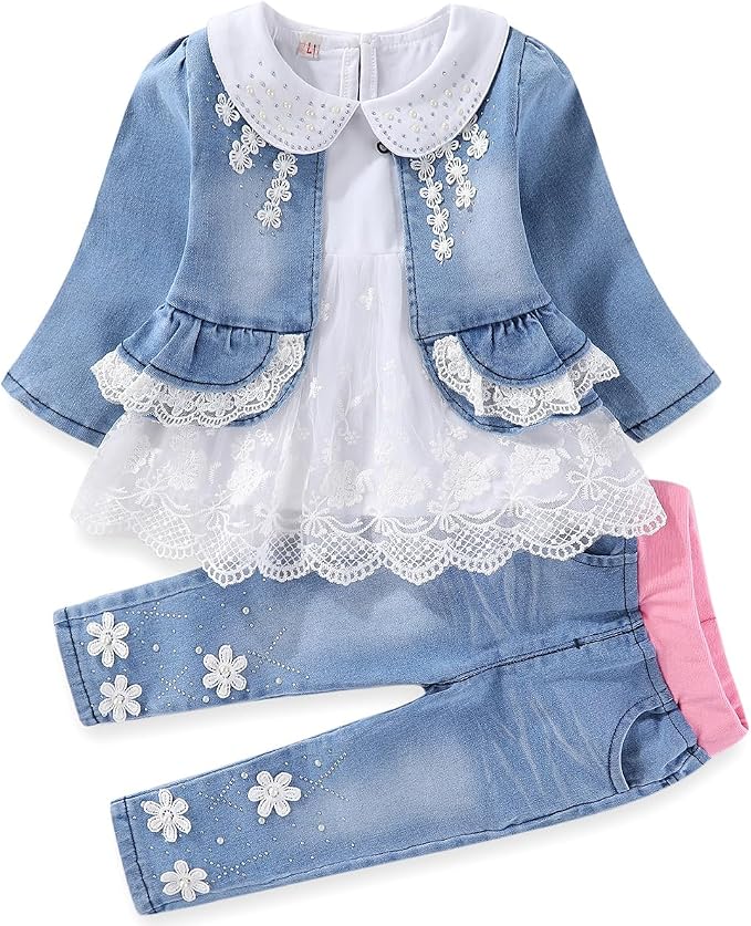 Peacolate 6M-4Years Spring Fall Baby Girls Clothing Set 3pcs Long Sleeve Dress by Peacolate