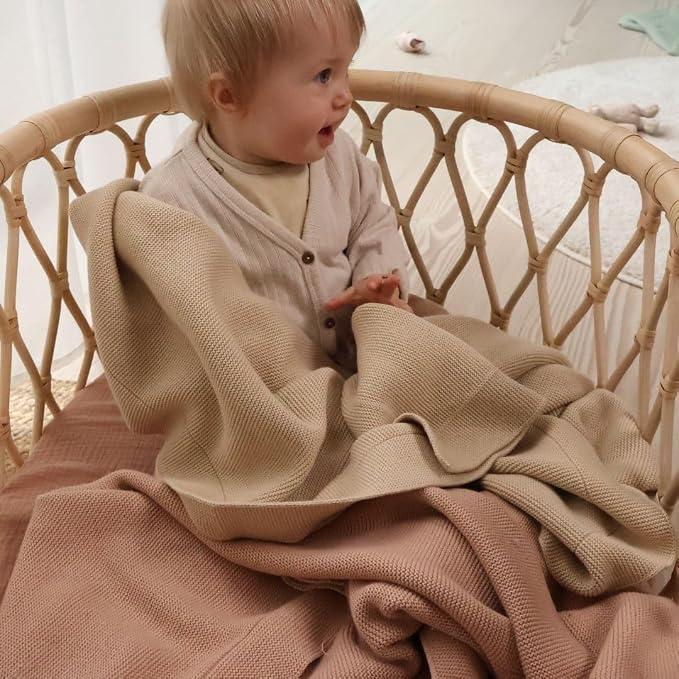 Knitted Organic Cotton Baby Blanket- Swaddle Blanket - Image 9