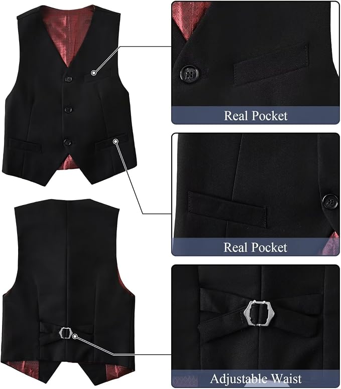 Boy's Suit Formal Slim Fit 5 Pieces Suit Set Blazer Vest Pants - Image 4