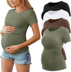 Huukeay 4 Pack Women's Maternity Shirts, Crew Neck Maternity Top Short Sleeve by Huukeay