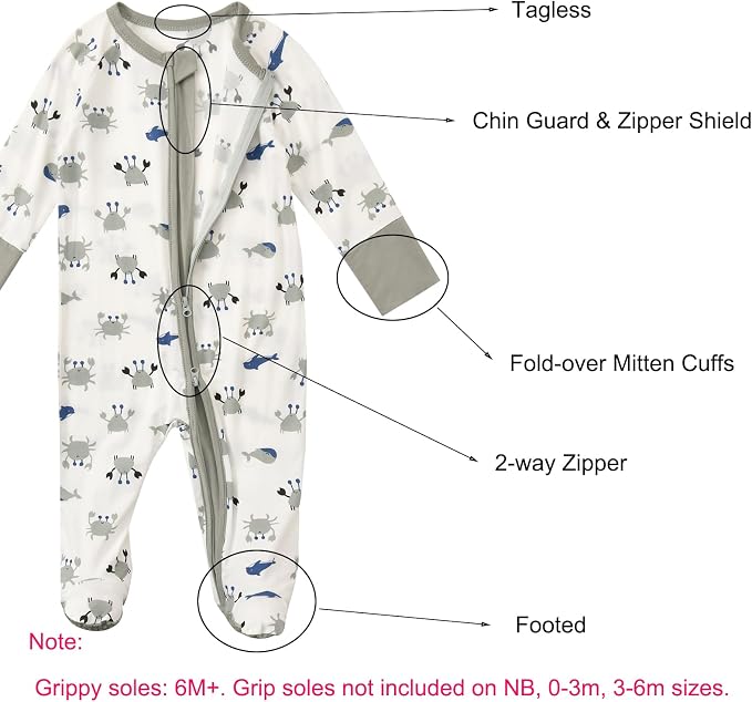 Baby Footed Pajamas with Mittens Rayon from Bamboo 2pcs Newborn Infant 2-way - Image 2