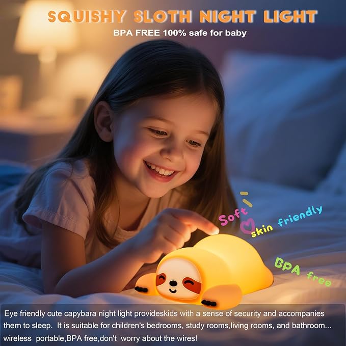 DREAMING MY DREAM Night Light for Kids, Squishy Sloth Night Light, LED Novelty - Image 3