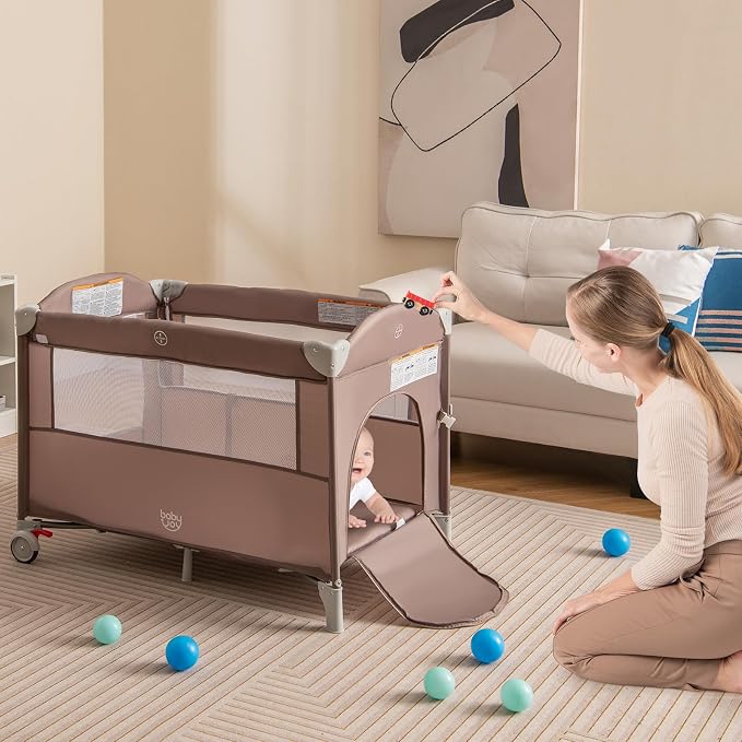 BABY JOY 5-in-1 Pack and Play, Portable Baby Bedside Sleeper - Image 8