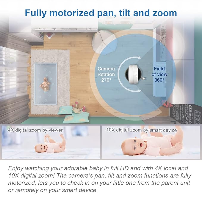 VTech RM7764-2HD Smart WiFi 2 Camera BabyMonitor, 360° Pan&Tilt, 10X Zoom - Image 4