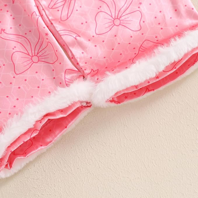 fyclemt Toddler Baby Girl Satin Pajama Set Feather Trim Long Sleeve Button - Image 7